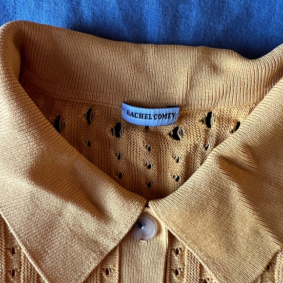 Rachel Comey Bright Golden Yellow Knit Polo with Cut Outs Size Medium - Picture 2 of 3
